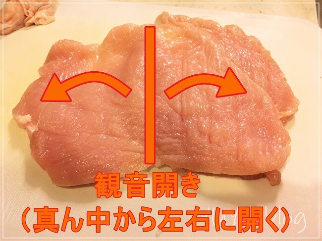 鶏肉を観音開きにする