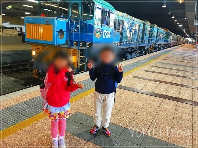 列車の前で子供たちが記念撮影