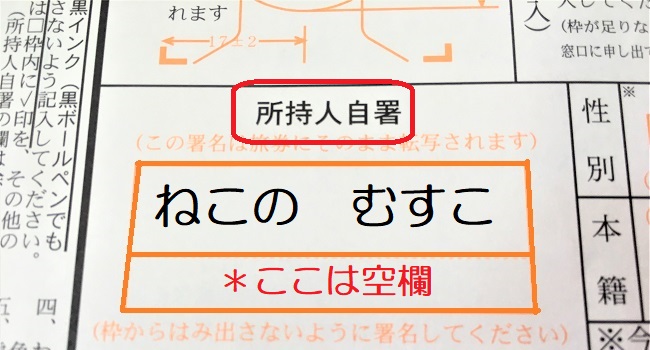 子供の申請用紙記入例（表）