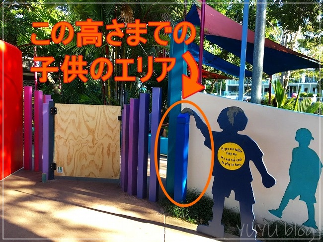 入場できる子供の背の高さが描かれている入口