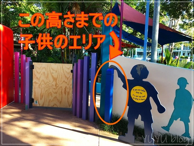 入場できる子供の背の高さが描かれている入口