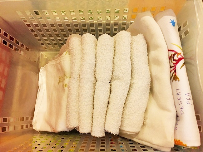 5枚ならべた手拭きタオル