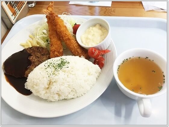 エビフライとハンバーグランチ