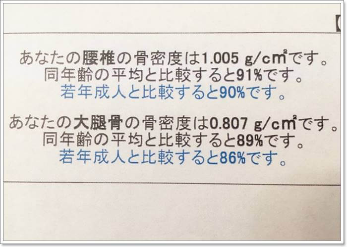 腰椎と大腿骨の骨密度