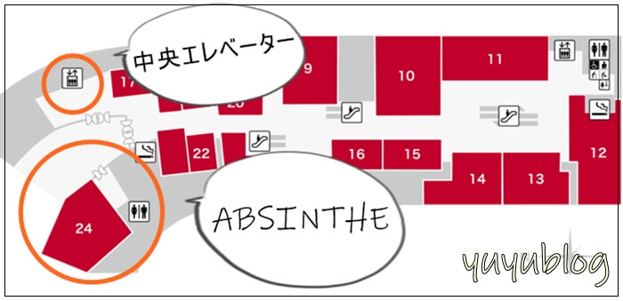 地中海レストラン「アブサンソラー」の高島屋内の地図