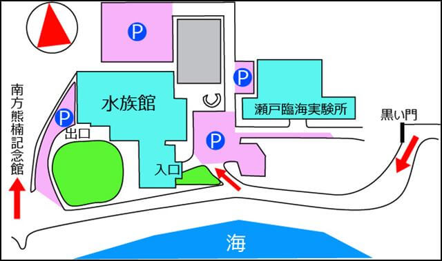 白浜水族館の駐車場の地図