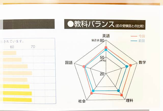 五木のテストの成績表でわかる５教科のバランス